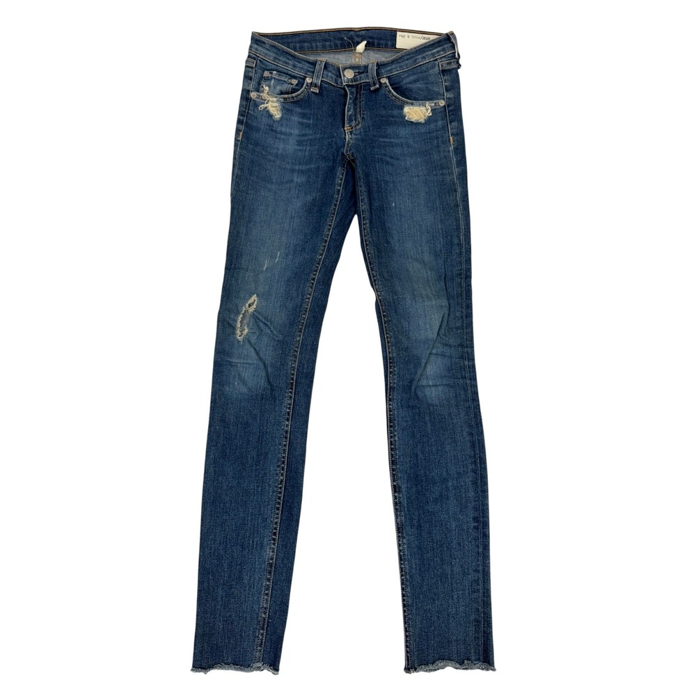 Rag & Bone JEAN Skinny‎ Jeans La Paz Distressed Raw Hem Size 25